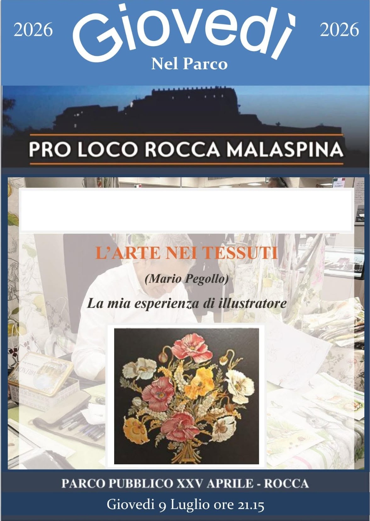 Locandina dell'evento L'arte nei tessuti al Parco della Rocca